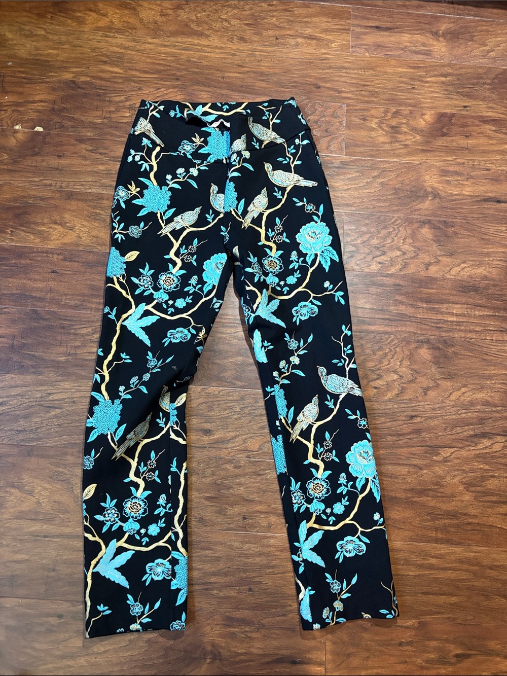 Soft Surroundings Black Floral & Bird Print Pants
